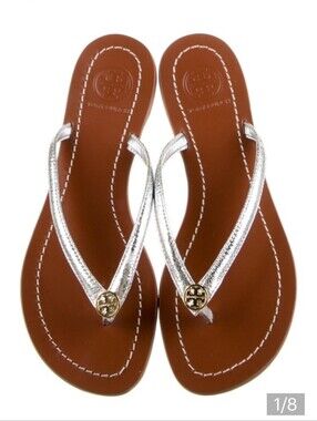 Tory Burch Terra Muted Silver/Gold Metallic Leather Sandal-New In Box